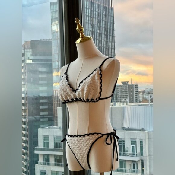 🆕 ZIMMERMANN 🧿 NWT Halliday Knit Scoop Bikini - Ivory/Black - Sz 2 - US 6 / 8 - Picture 9 of 14